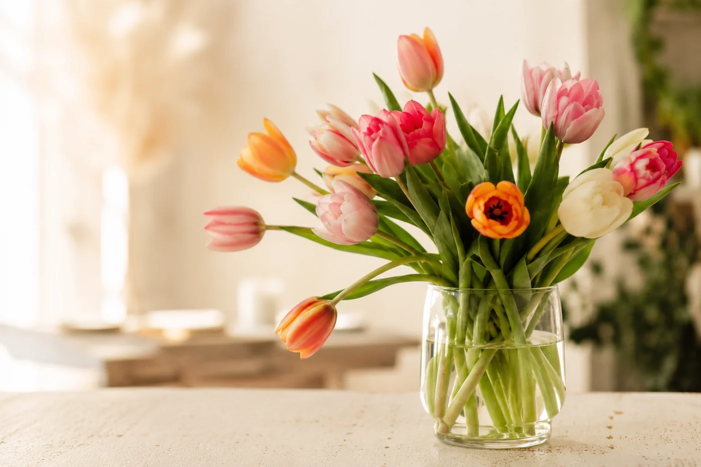 Frische Tulpen in einer schlichten Vase