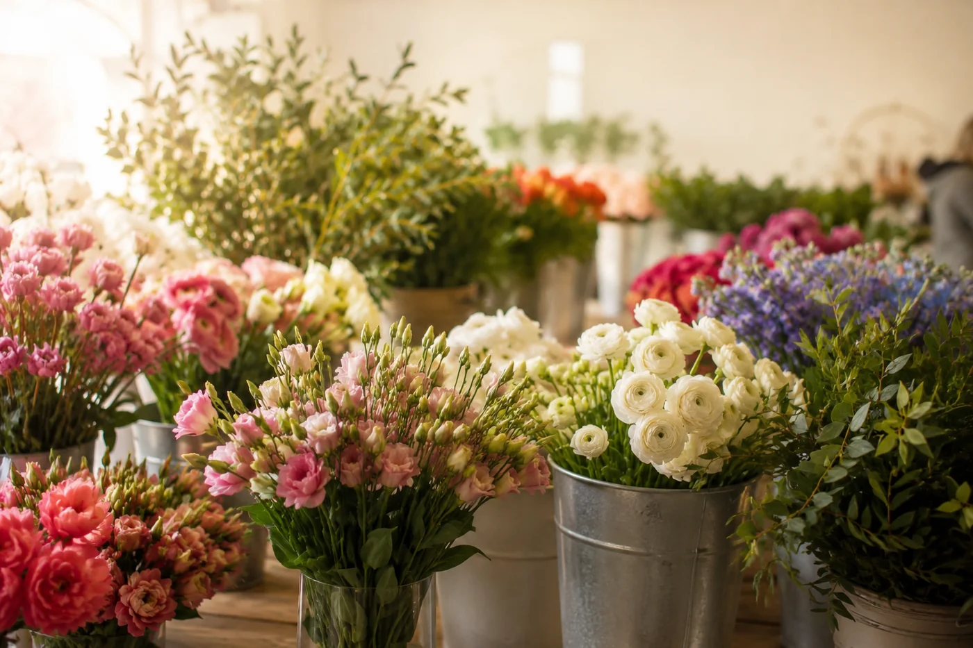 Florist mit frisch eingekauften Blumen